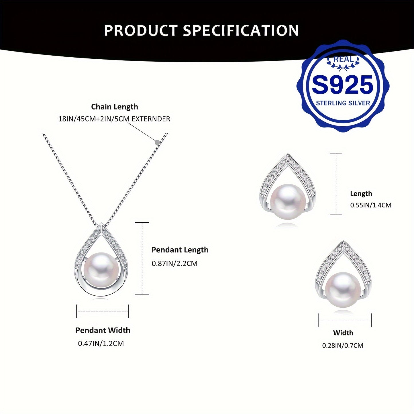 S925 Elegant Teardrop Style Cultured Black Pearls Necklace And Earrings Set