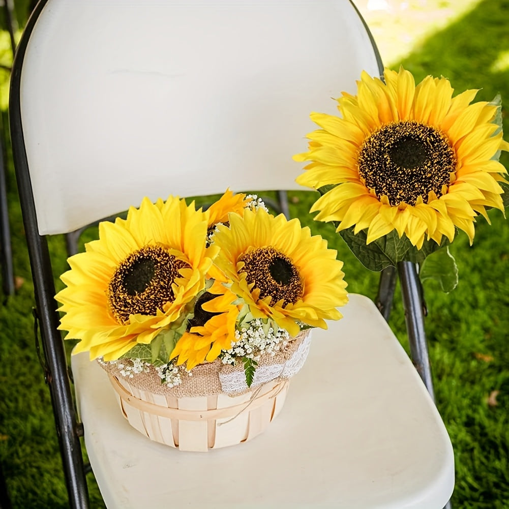 6pcs 24.4" Large Sunflowers Artificial Flowers 8" Full Bloom Long Stem Artificial Sunflower Tall Sun Flowers Giant Sunflowers with Stem Fake Sunflower Floral Arrangement for Outdoor Indoor Home Vase Table Wedding Party Garden