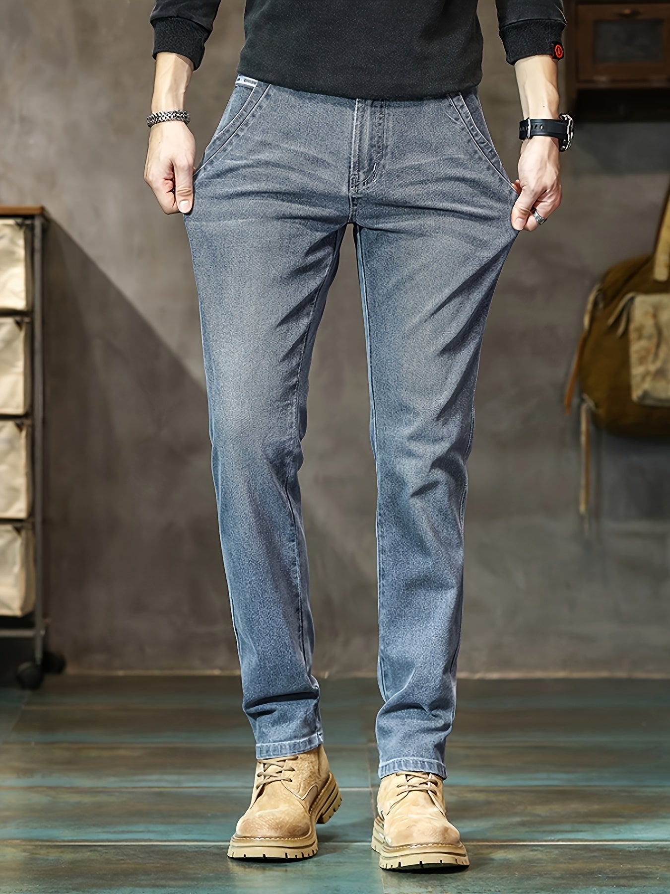 Men'S Straight Slim Jeans - Skin-Friendly Soft Cotton Blend Pants, Mid-Rise Non-Bulky Fit, Three-Dimensional Hem for Stability - Winter Jeans for Everyday & Formal Outfits - Classic Straight-Leg Denim Trousers, Straight Leg J