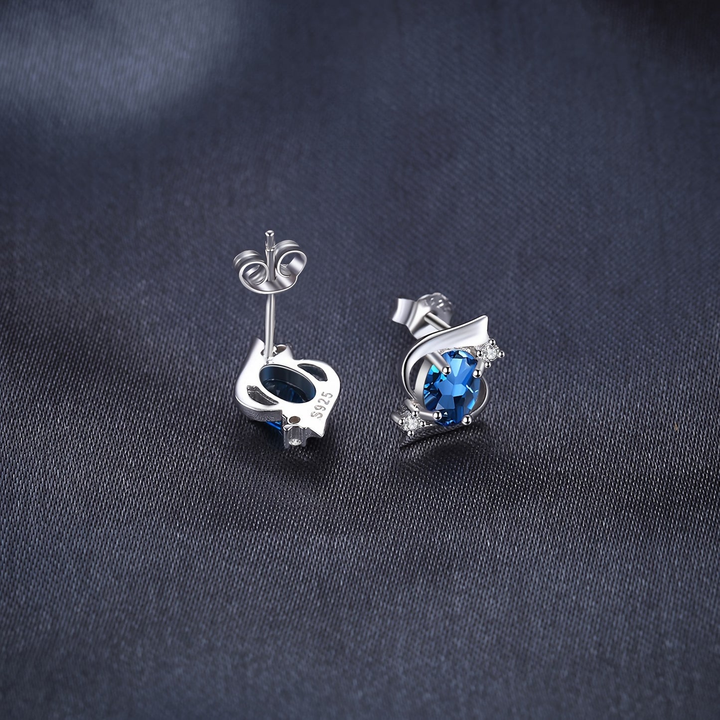 1pair 925 Sterling Silver Simple And Elegant Exquisite Multi-faceted Oval Cut Natural London Blue Topaz Silvery Stud Earrings For Woman For Girl Perfect For Daily Decoration For Dating Gift Fine Jewelry