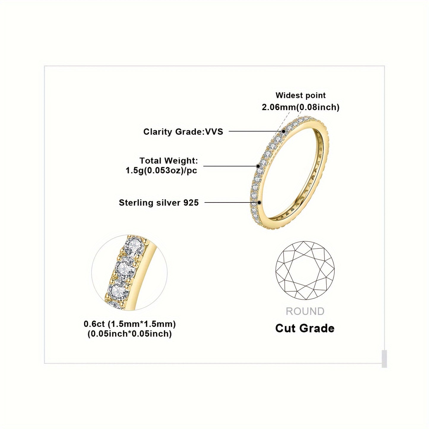 Elegant 925 Sterling Silver Ring with Round Cut Cubic Zirconia - Classic Eternity Engagement & Wedding Promise Stackable Ring for Women, Perfect for Daily Wear and Special Occasions