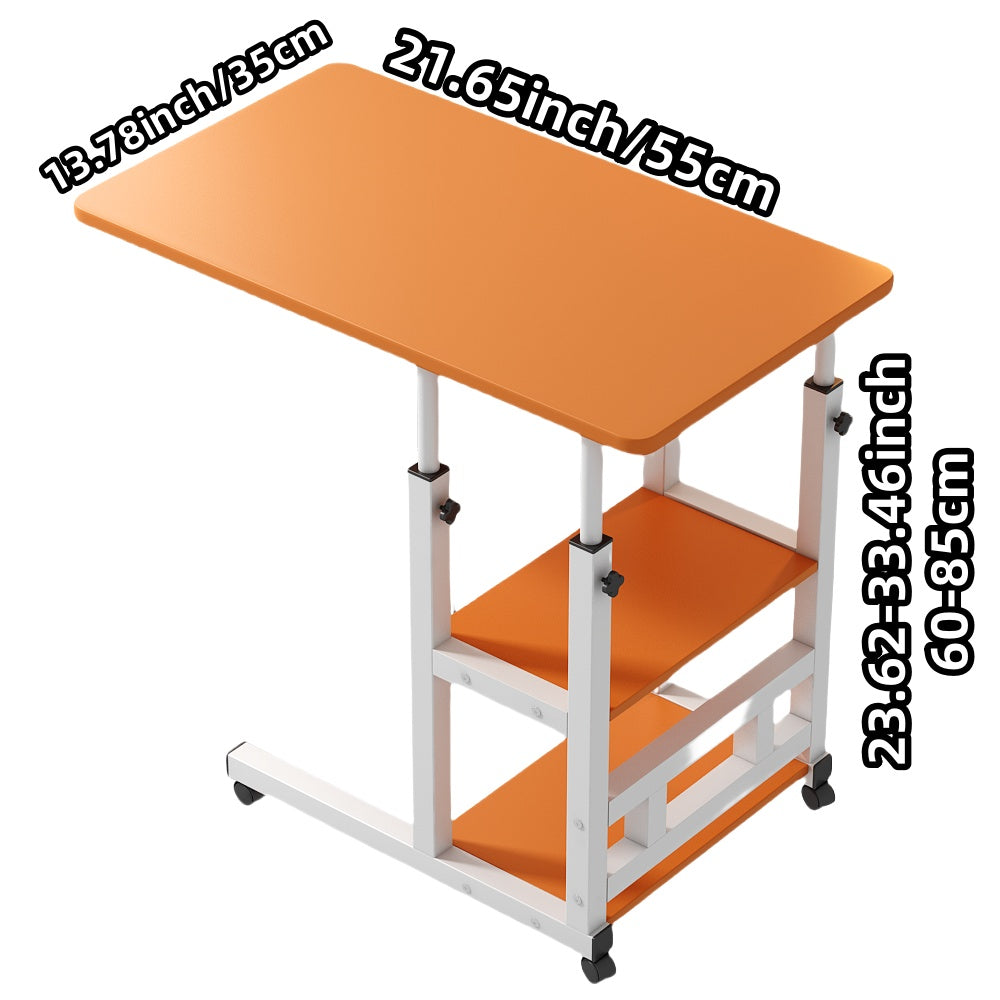 Height Adjustable Rolling Table with Storage Shelves - Heavy-Duty Wood/Metal Construction, Modern Mobile Desk with Casters, Space-Saving Design for Home Office, Bedside, Laptop Workstation & Small Spaces - Easy Assembly, Engi