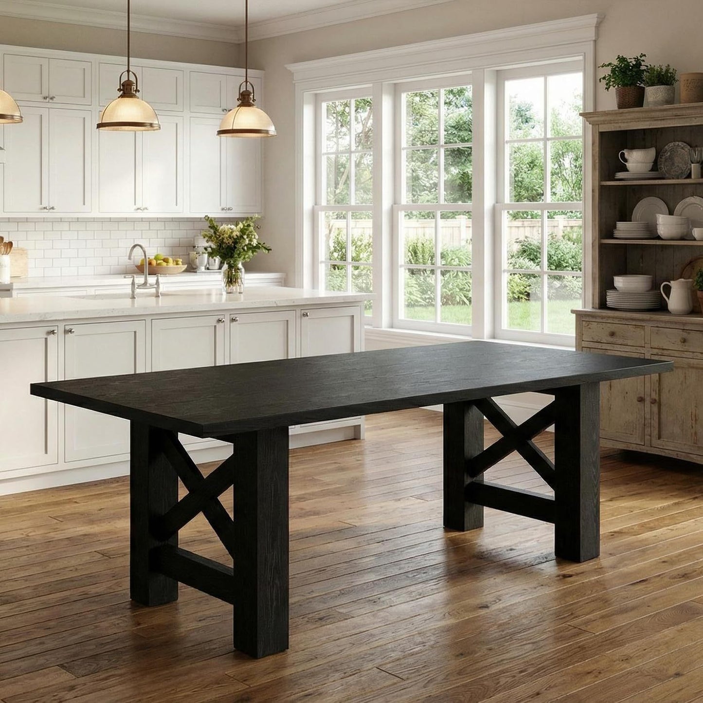 Wood Farmhouse Dining Table for 6-8 | Heavy Duty Large Kitchen Table, 70.87" Long Rectangular Dining Room Tables with Strong Legs, Thickness Tabletop, for Big Family, Dinette | Mediterranean Style, Mixed Color, Multifunctiona