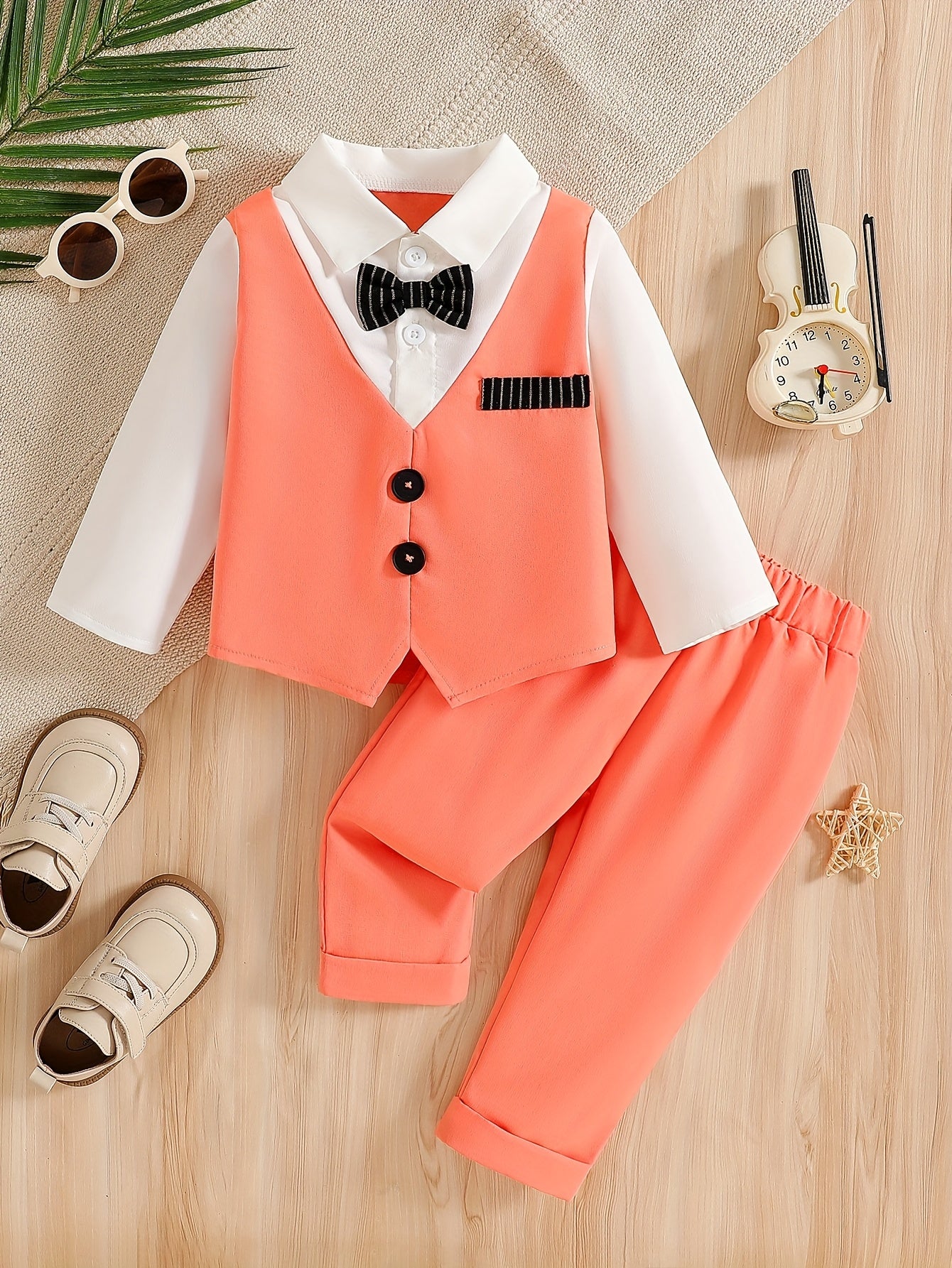 Baby Clothing And Baby Products 2025 New Baby Spring And Autumn Suit Set Wedding Birthday Party Gift Suit Fake Two Piece Long Sleeved Top And Pants Children'S Gentleman Baptismal Set Start Season Hot Halloween And Christmas C