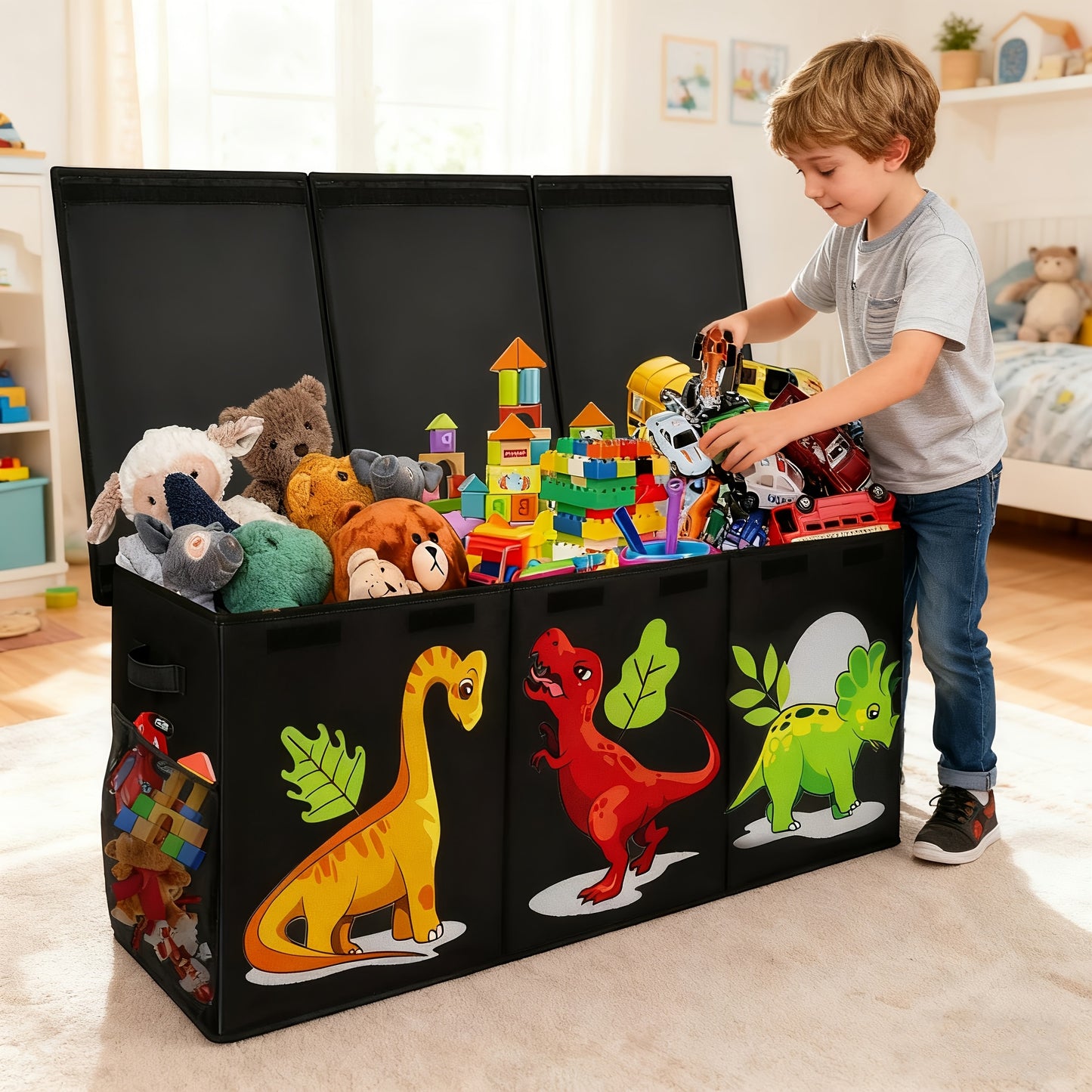 Extra Large Collapsible Toy Box with Lids - Sturdy Storage Organizer for Toys, Black Pink Chest Bin for 14+ Boys & Girls, Perfect for Playroom, Bedroom, Nursery, Toy Storage Organizer, Playroom Organizer - Vibrant Illustratio