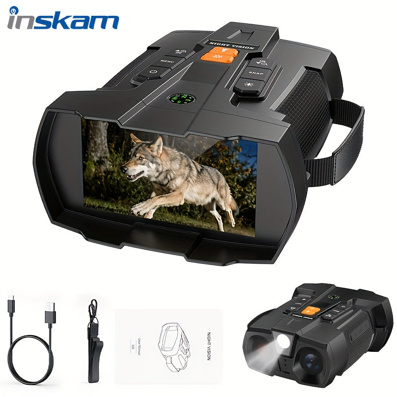 INSKAM Binocular Infrared Digital Night Vision Device, 4.5-Inch IPS Screen, 10X Digital Magnification, USB/ Battery Dual Power Supply, Portable Handheld Night Vision Device, Suitable for Outdoor Observation, Hiking, Camping,