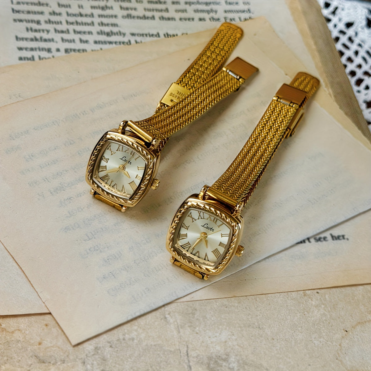 Golden Square Quartz Watch Metal Strap Alloy Pointer Stainless Steel Case Watch For Women, Perfect For Daily Wear, Dinner Party And Other Occasions