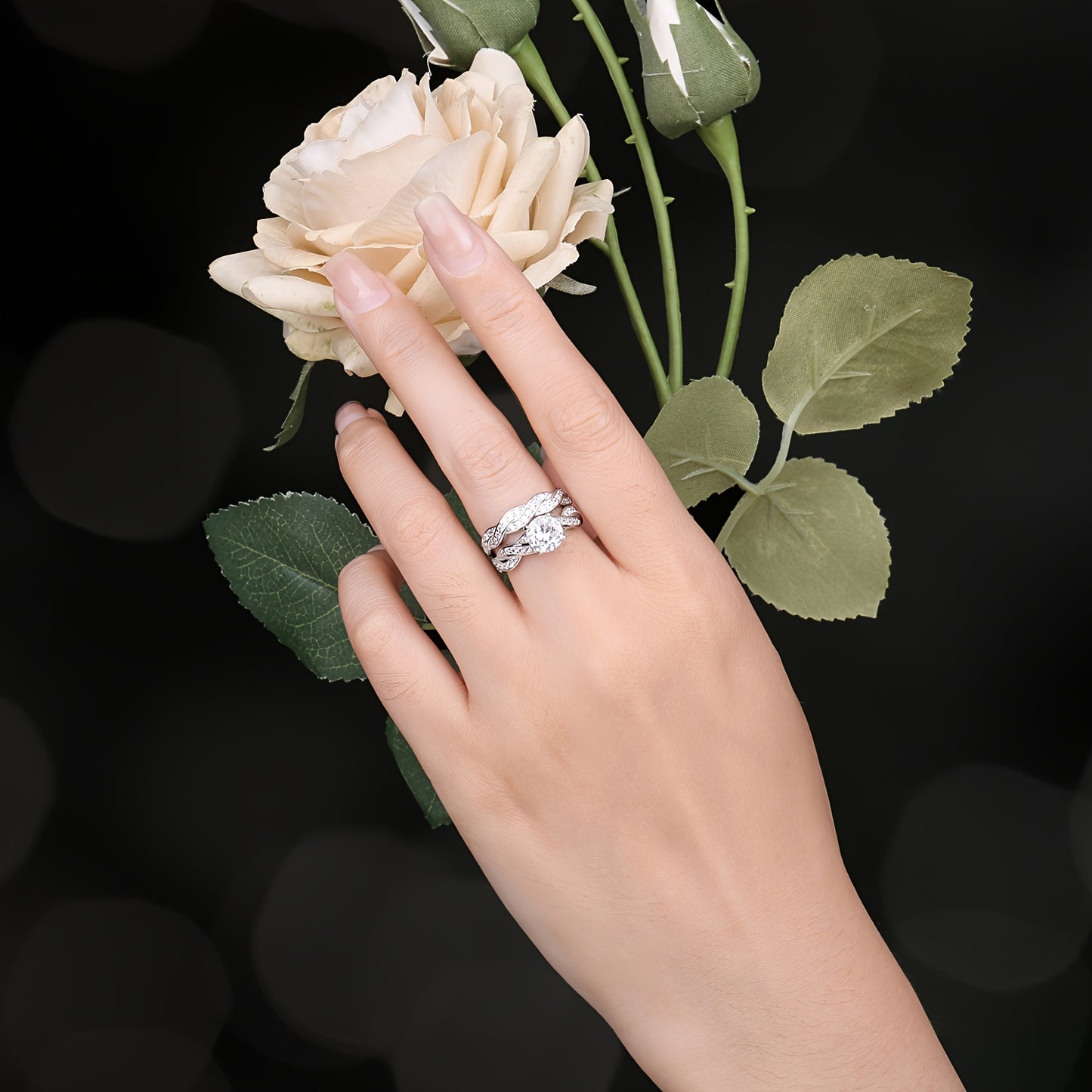 2pcs/set 925 Sterling Silver Classic And Elegant Infinity Knot Design Round Cut Cubic Zirconia Decor Silvery Wedding Engagement Ring For Woman Bridal Set Ring Band Stackable Fine Jewelry