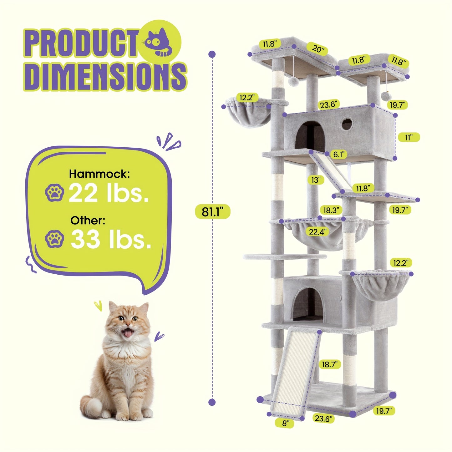 WEEWAY Multi-Level Cat Tree Tower for Indoor Cats - Modern Space-Saving design with Scratching Posts, Plush Perches, Hanging Platforms, Entryways - Sturdy Construction for Climbing, Scratching, Resting - Ideal Gift for Kittie