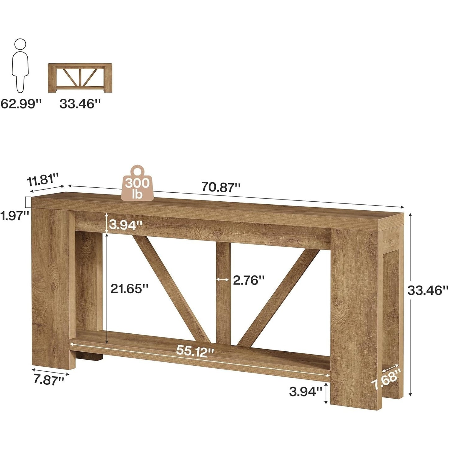 70.9 Inch Light Brown Farmhouse Wood Console Table | Extra Long Sofa Table Behind Couch for Holiday Home Decor, BYBLIGHT, Engineered Wood, Contemporary Style