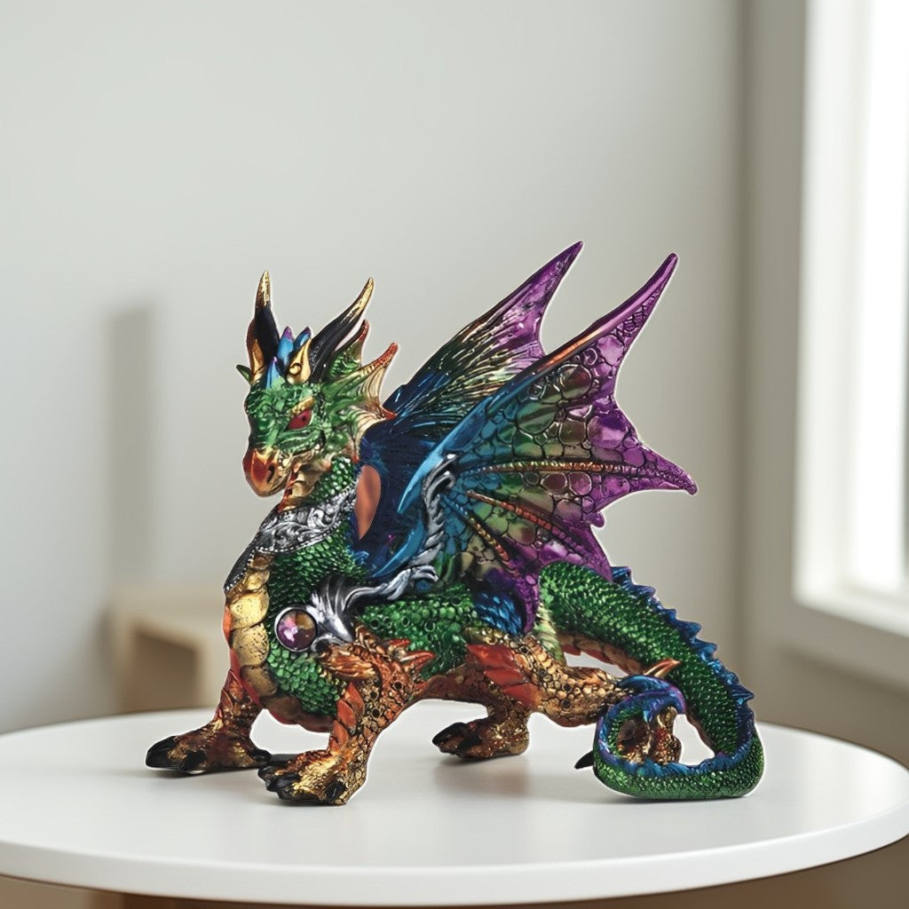 9.5 "W Dragon with Purple/Blue Wings Figurine Decorative Resin Statue Sculpture for Home, Office, or Bookshelf – A Unique Collectible and Perfect Gift for Housewarmings, Holidays, and Birthdays