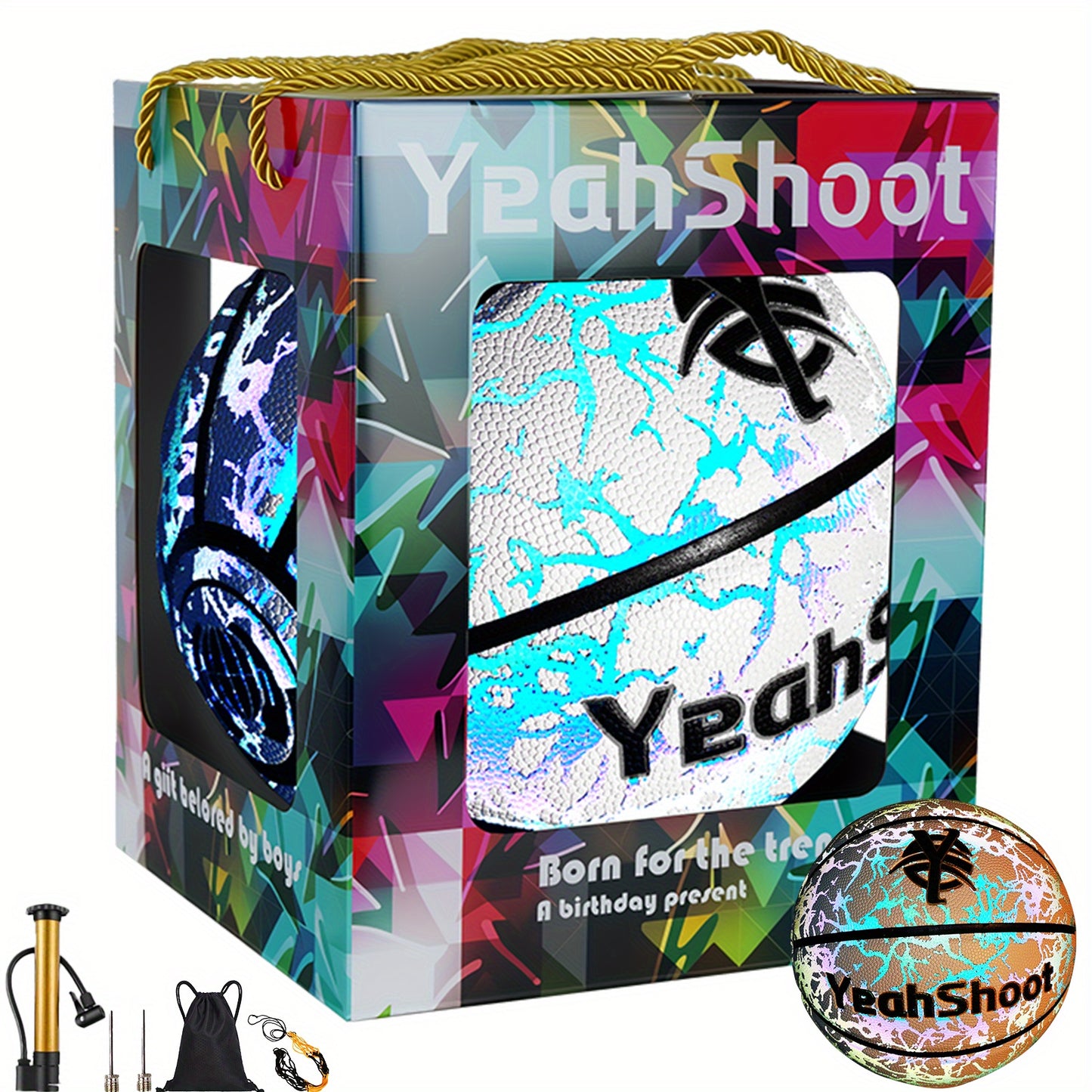 YeahShoot Glow Basketball - Novel Style Light Up Basketball for Youth, Reflective Teens And Adults, Premium Feel Basketball Gifts for Boys with In The