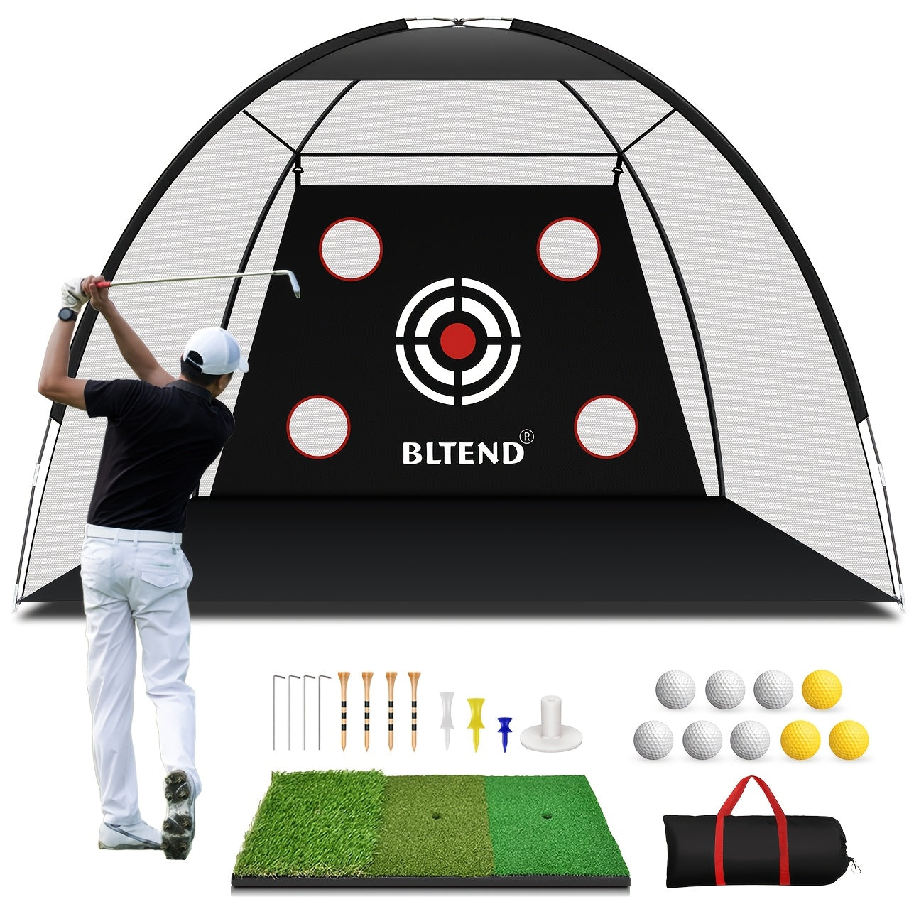 Golf Net with Mat A|B|C, Heavy Duty Golf Hitting Net, 10x7ft Golf Practice Nets for Backyard Driving, Golf Hitting Training Net for Indoor Outdoor Use - Golf Training Equipment, Golf Gifts for Women Men