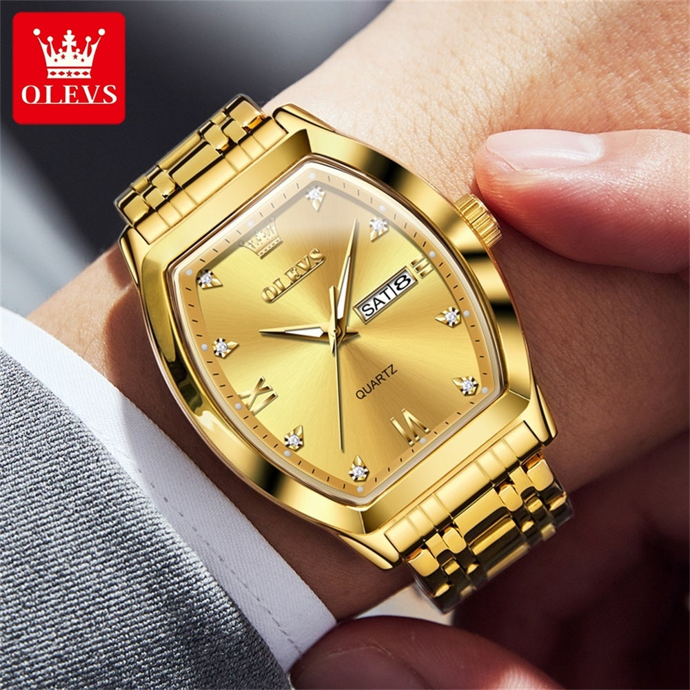 OLEVS Top Brand Original Men'S Wrist Watches Best Selling Fashion Trend Design High Quality Stainless Steel Dual Calendar Quartz Luxury Watch For Men