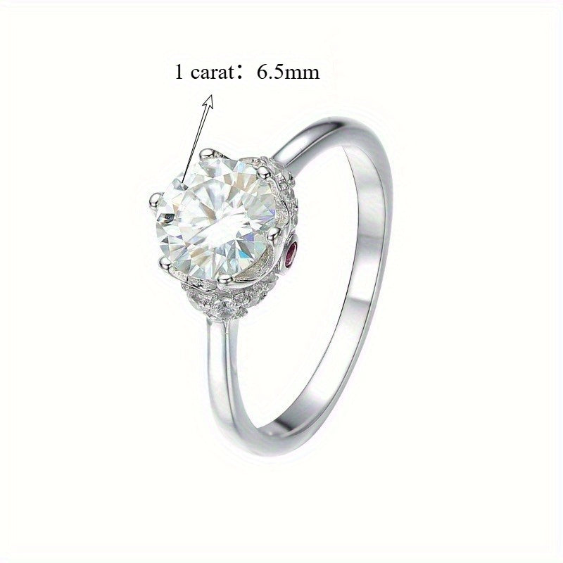 925 Silveryy 1 Carat Moissanite Ring Crown Ring, Proposal, Engagement, Wedding, Suitable for Men And Women Jewelry Gift Choice, Non-Allergenic Ring, with Gift Box about 3G
