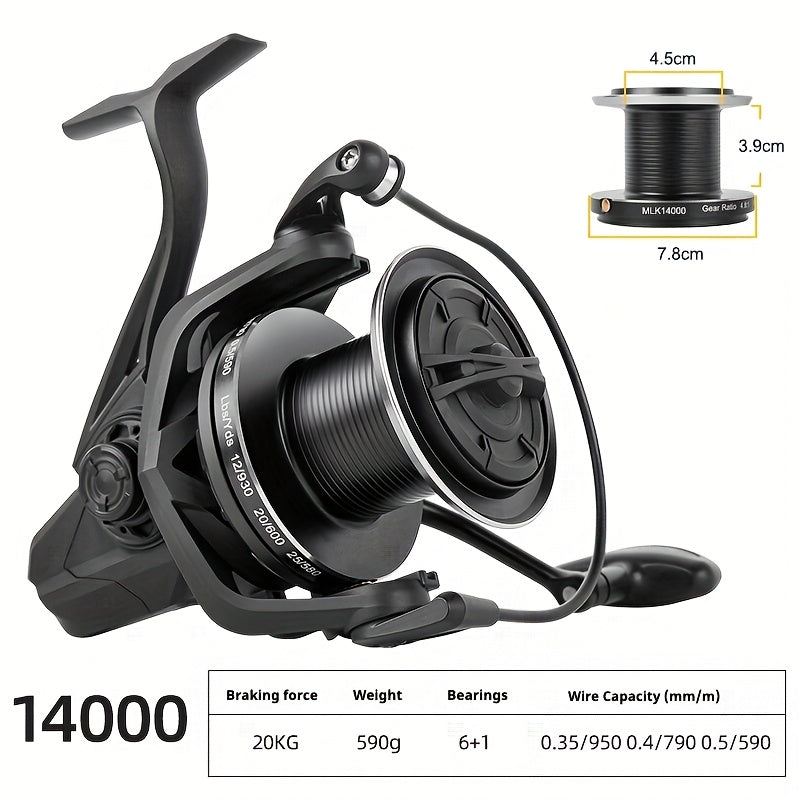 Heavy Duty Spinning Fishing Reel 12000/14000 - Saltwater Surf Rod Compatible with 6+1BB Bearing System, 55 Lb Drag & 4.8:1 Gear Ratio, Stainless for Jumbo Saltwater Fish () - Suitable for inshore, offshore, monster fish
