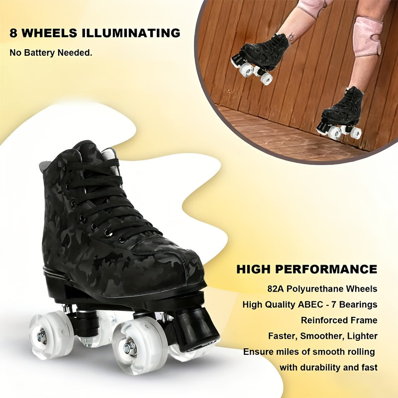 YYW High-Top Camouflage Roller & Ice Skates Suitable for Indoor/Outdoor Use, Double-Row Wheel System with Shoe Bag & Wheel, Heavy-Duty /Fabric/ Sole for Skating, Ice, - Wear for Beginners & Pros