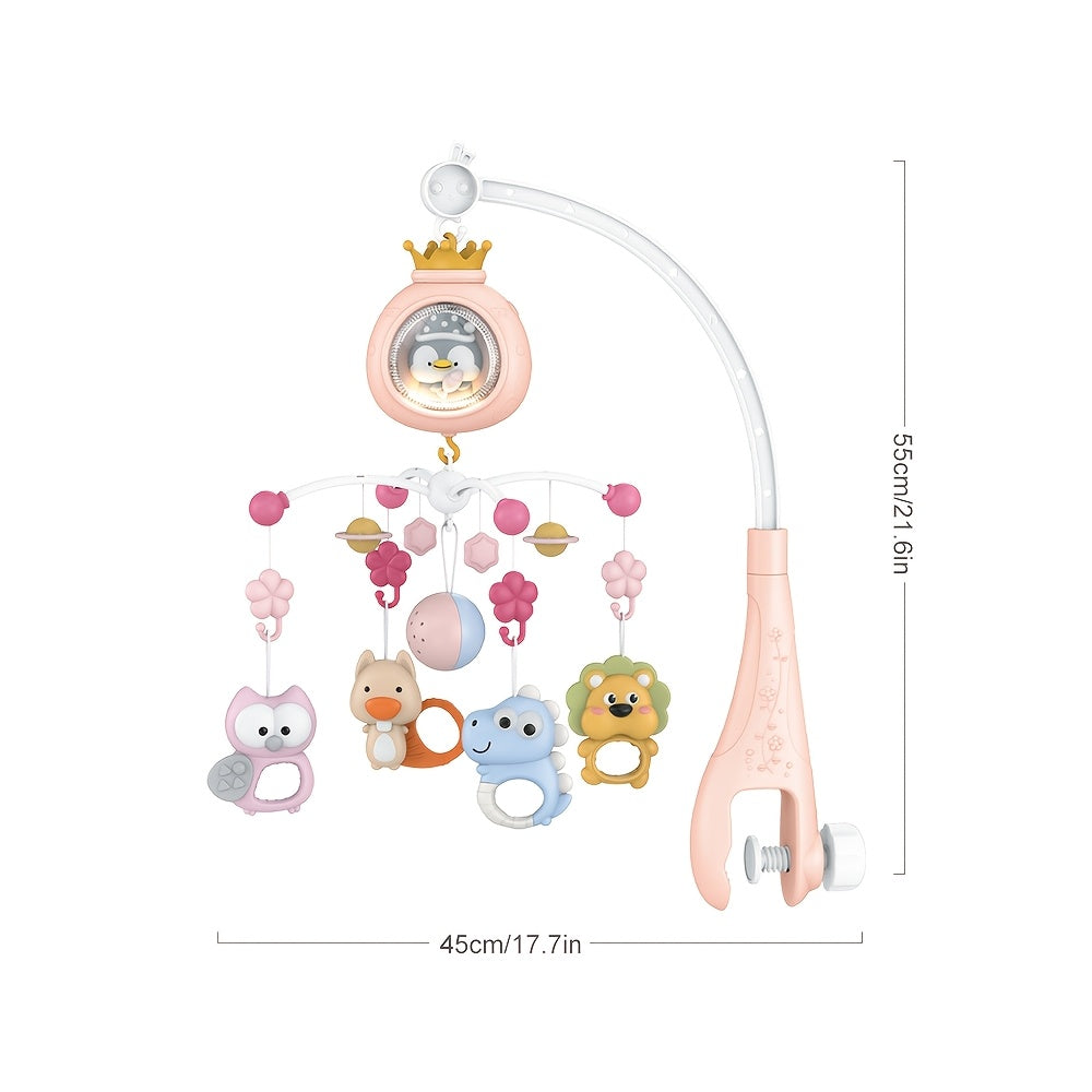 Baby Musical Crib Mobile with 150 Lullabies & Remote Control, Rotating Bed Hanging Toy with Soothing Lights & 150 Melodies, Bedside Mobile for 0-36 Months, Pink/Gray/Blue (Easy Install, Durable Plastic)