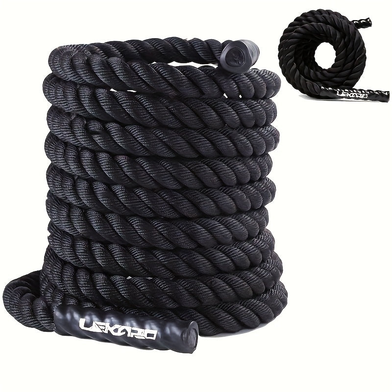 354.33inch Heavy-Duty Battle Rope with Weighted Ends (Negligible) - Adjustable 275.59-393.7inch MMA Training Rope for Core Strength, HIIT, Boxing & Gym - Ideal Gift for Fitness Enthusiasts, & (Black)