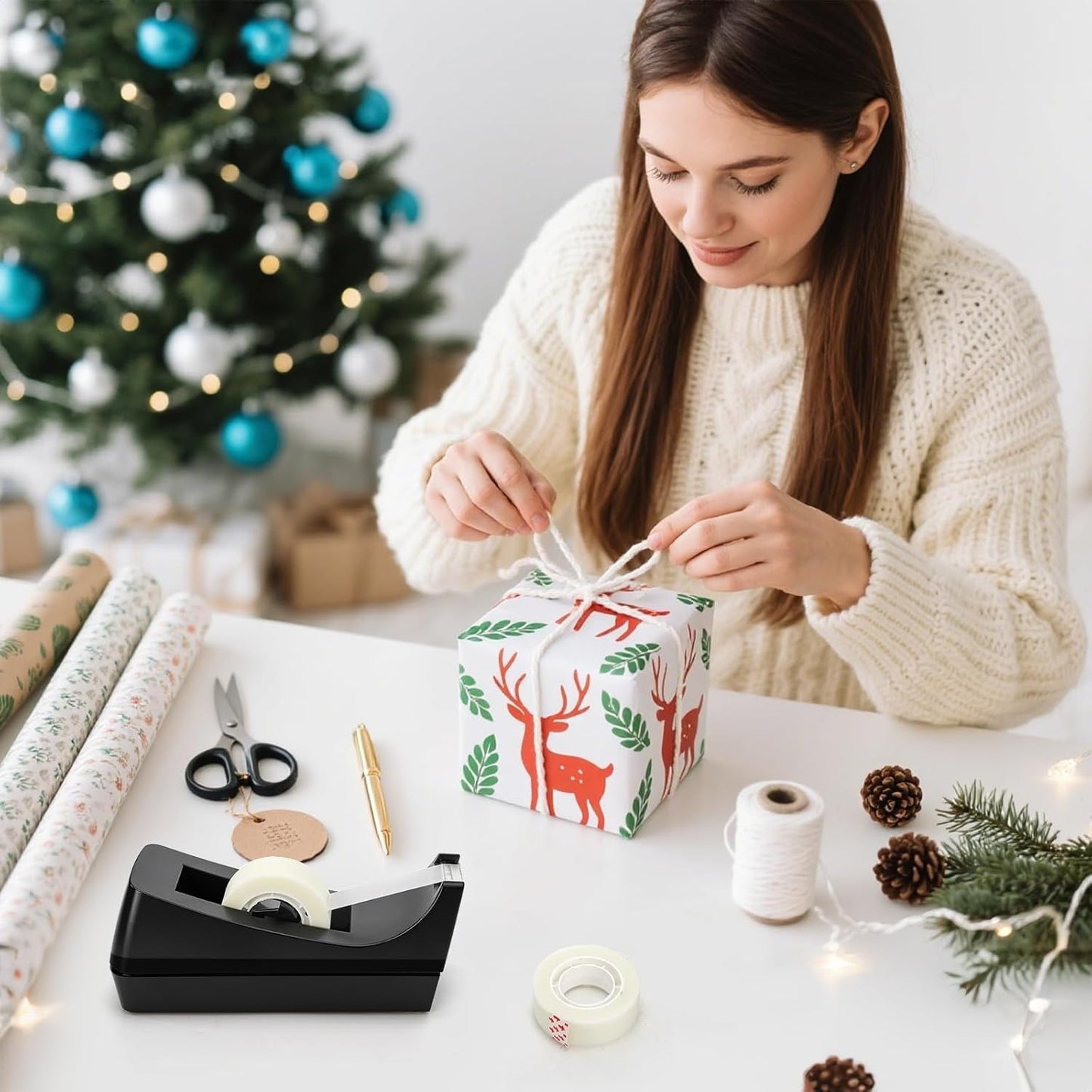 12 Rolls Of Tape Plus 1 Tape Distributor, Tape Accessories-non-slip Base-suitable for Gift Packaging, Office, Home And School Supplies.