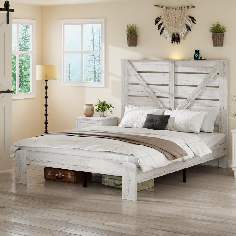 King Sized Bedroom Furniture With Imitation Wooden Headboard And Heavy Metal Bed Frame | Noise Free, No Box Spring Needed, Easy Assembly Tool, Large Under Bed Storage, White, Free Home Delivery Mattress Not Included