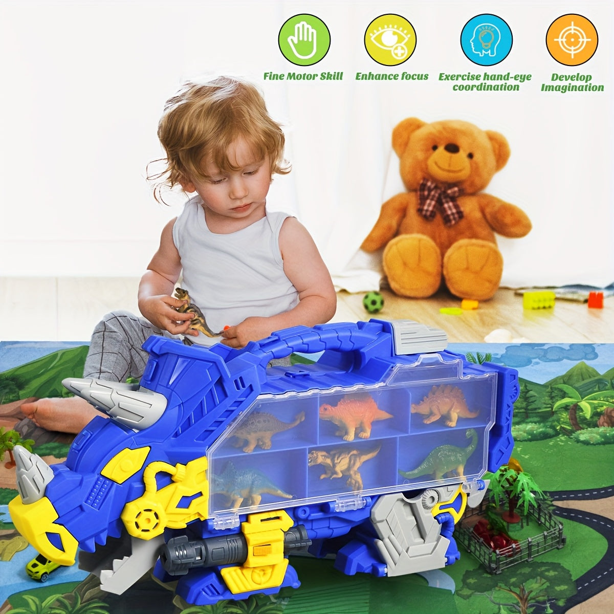 40pcs Dinosaur Transport Engineering Truck Toy Set, With Map & Trees & Vehicle & Simulated Dinosaur, Educational Toy For Youngsters, Creat A Dinosaur World, Ideal Birthday Gifts For Boys And Girls