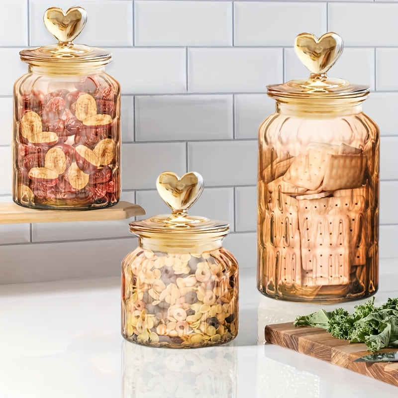 3pcs Set, 650ml-1400ml, Glass Food Storage Tank with Airtight Clamp Lid, Airtight Glass Tank, Clear Storage Container, Suitable for Sugar, Flour, Grains, Coffee, Spices, Storing Sugar, Cereal, Coffee, Biscuits, The First Choi