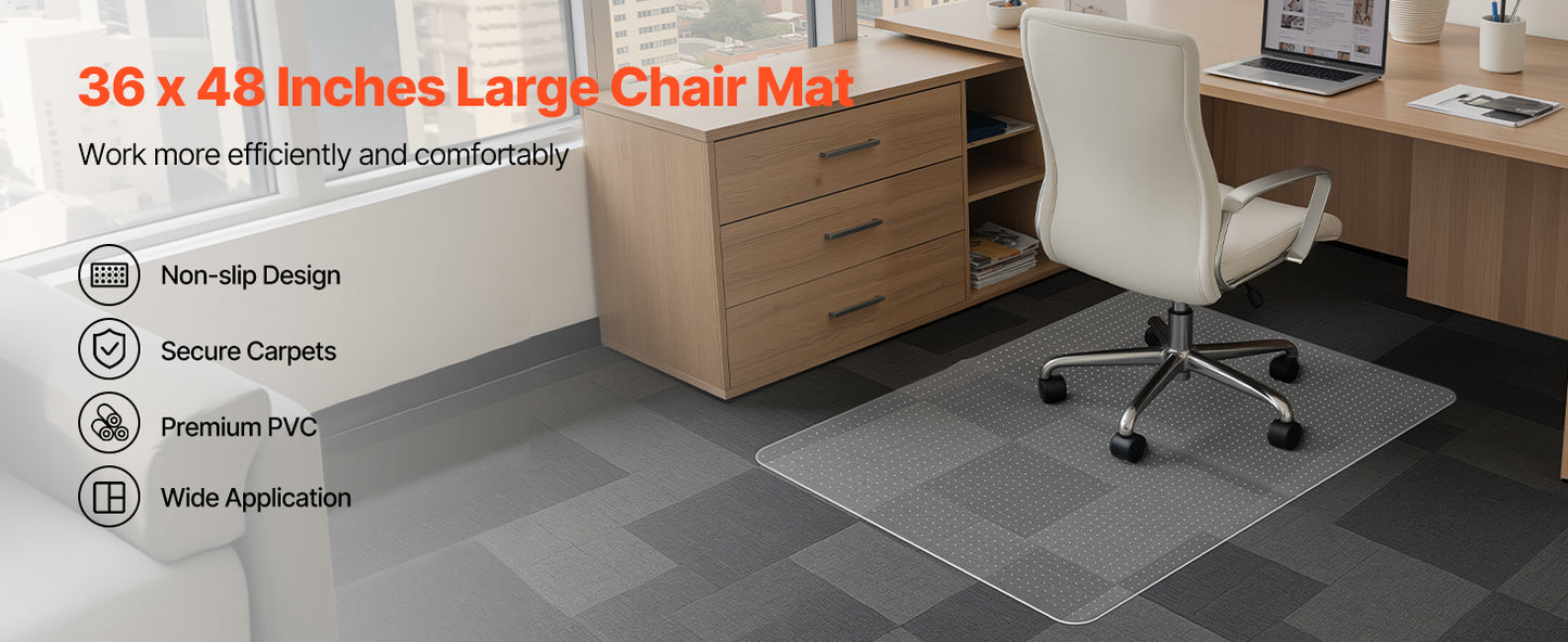 SucceBuy Chair Mat Plastic Floor Protector Rug with Studded Non-Slip & Easy to Clean Smooth Glide Under Desk Rug for Home Office