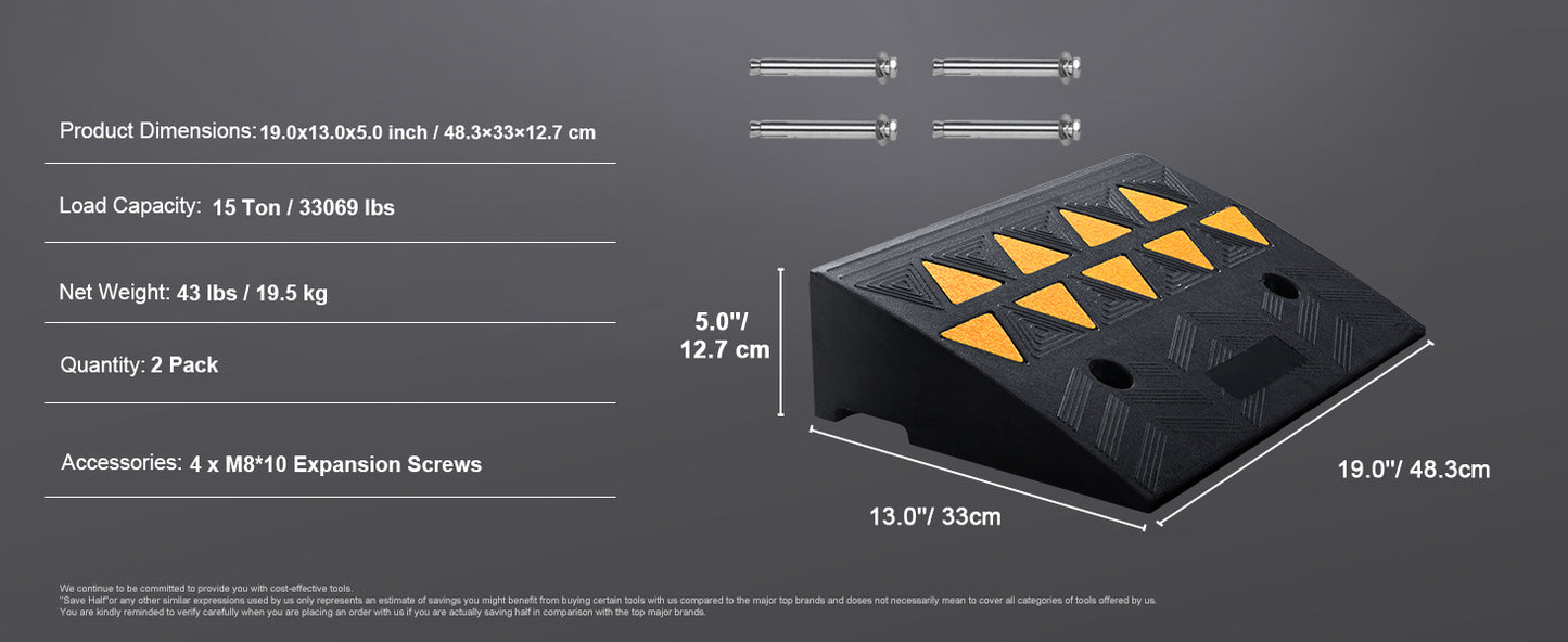 SucceBuy 1/2 Pack Rubber Curb Ramp Rise Heavy Duty Threshold Driveway Ramps with Stable Structure Car Wheelchairs Motorcycles