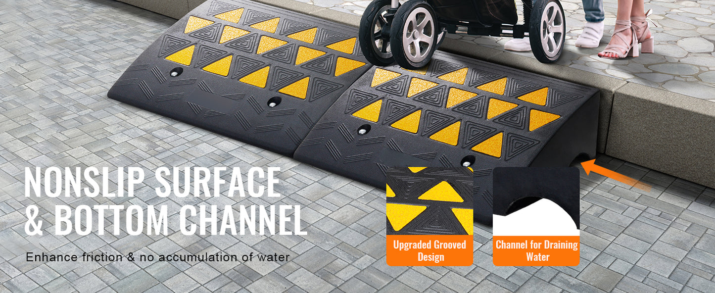 SucceBuy 1/2 Pack Rubber Curb Ramp Rise Heavy Duty Threshold Driveway Ramps with Stable Structure Car Wheelchairs Motorcycles