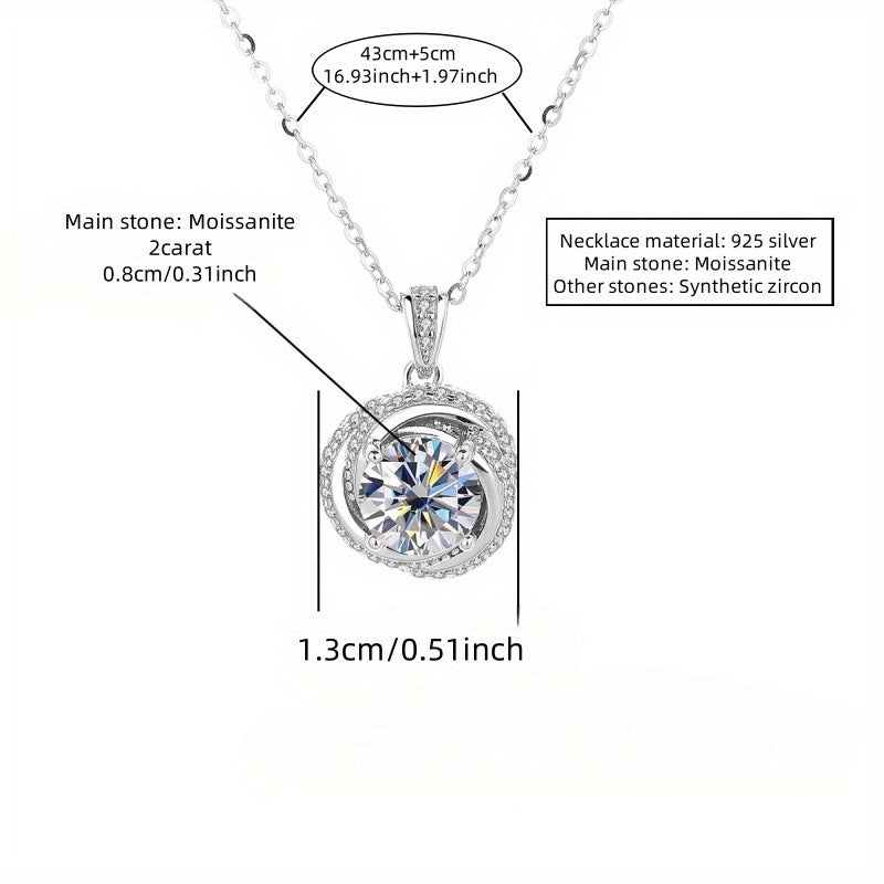 S925 Silvery 2 Carat Moissanite Fashionable And Elegant Versatile High-Quality Women'S Pendant Necklace, Suitable for Daily And Wedding Season Wear And Mother'S Day Birthday Anniversary Gift for Mother, Friend Or Girlfriend,