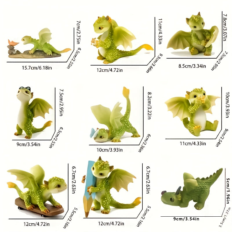 9pcs Suitable for Children's Desk Decoration, Adult Home Office, Or Anyone Who Loves Dragons! High Quality And Sturdy Resin Material Can Be Stored for A Long Time.