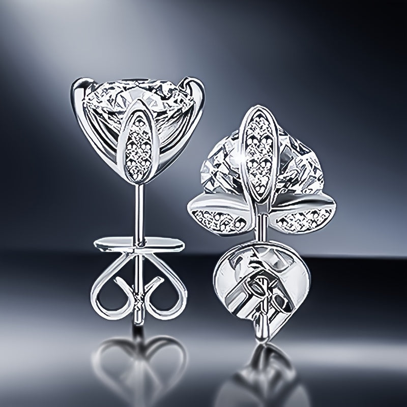 A Pair Of 925 Silvery 1ct*2 Moissanite Earrings for Men And Women, Light Luxury Niche, Retro Trend, Birthday Gift, Halloween Gift, Christmas Gift, High-end Jewelry, Suitable for Daily Wear, Wedding Banquet, Honeymoon, Dress,