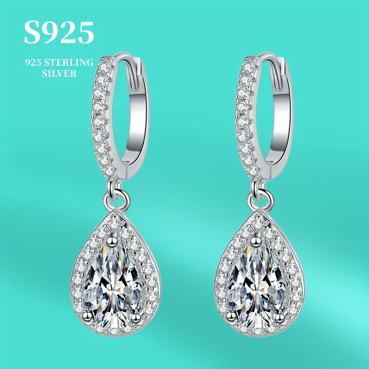 925 Silver 1-Carat*2pcs Moissanite Earrings, Women'S Moissanite Jewelry, Silvery Earrings, High-Quality Elegant Sensual Women'S Dangle Earrings, For Vacations Parties Gifts, Thoughtful Present For Friends Loved Ones Christmas