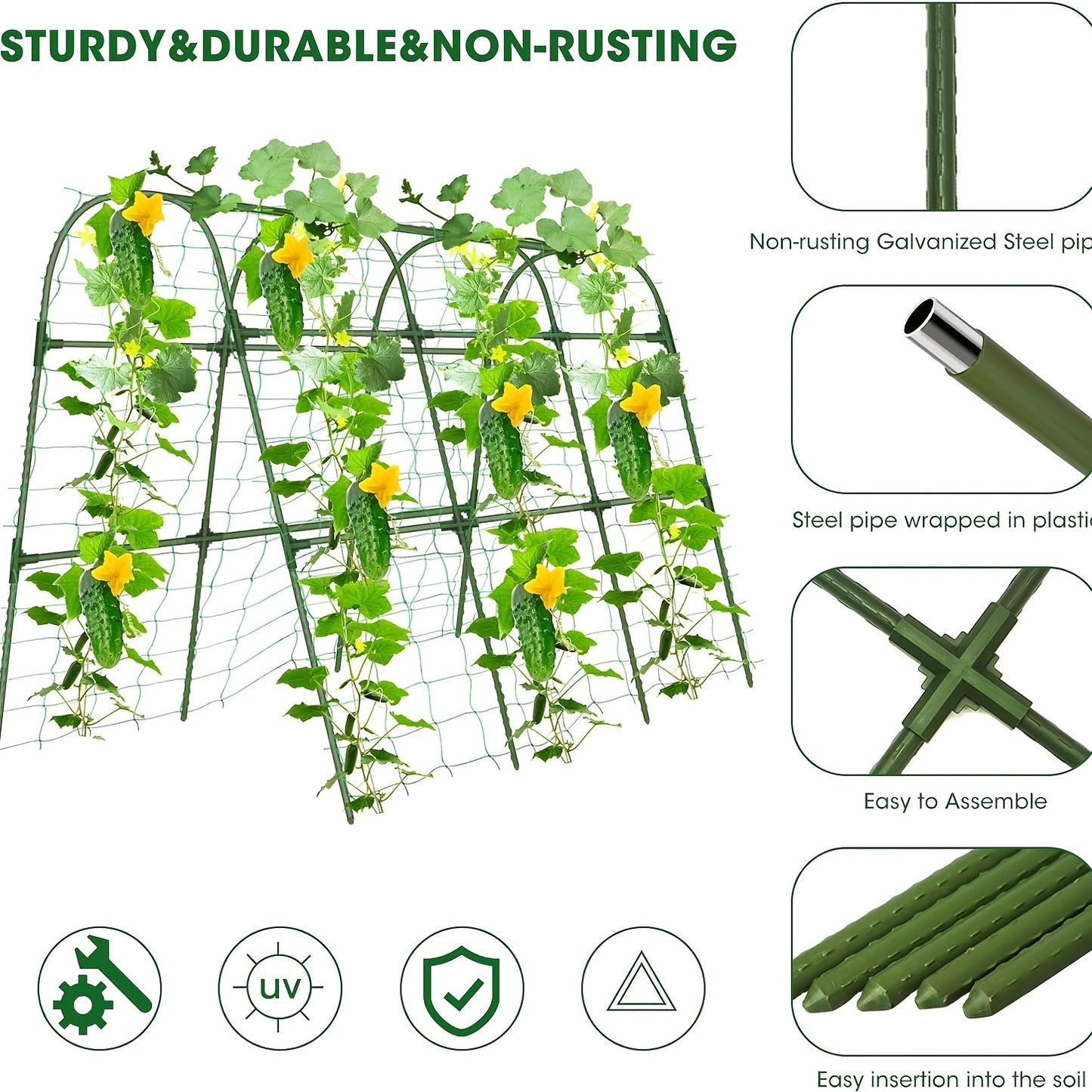 U-Shape Cucumber Trellis for Raised Beds - Heavy Duty Outdoor Garden Plant Support with Arch Design, Sturdy U-Shape Structure with Open Base & Vertical Bars, Durable Metal-Like Construction for Climbing Vegetables, Cucumbers,