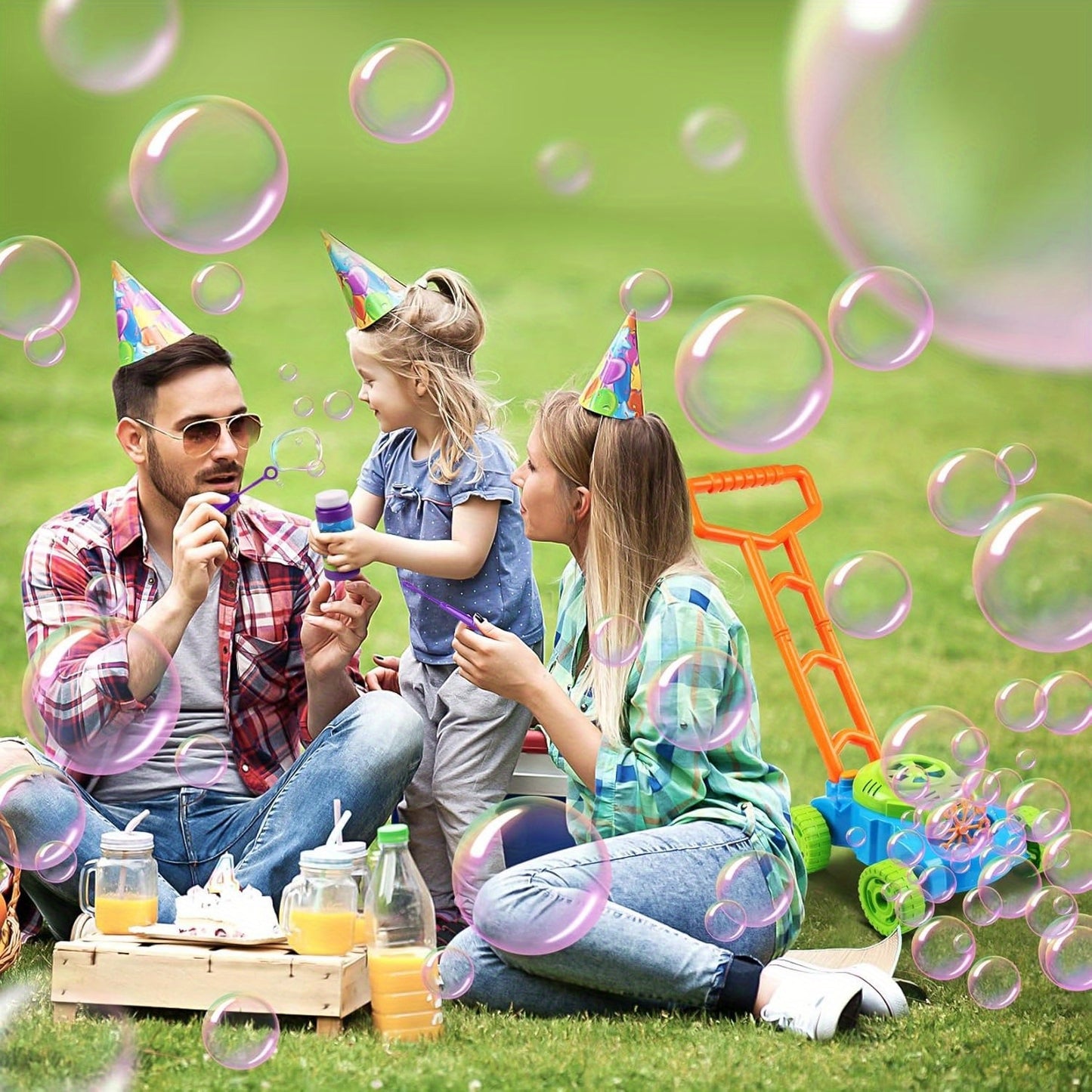1 set Bubble Lawn Mower for Toddlers, Kids Bubble Blower Maker Machine, Summer Outdoor Push Yard Garden Toys, Easter Basket Stuffer Birthday Gifts Toys for Preschool Boys Age 3+Year Old