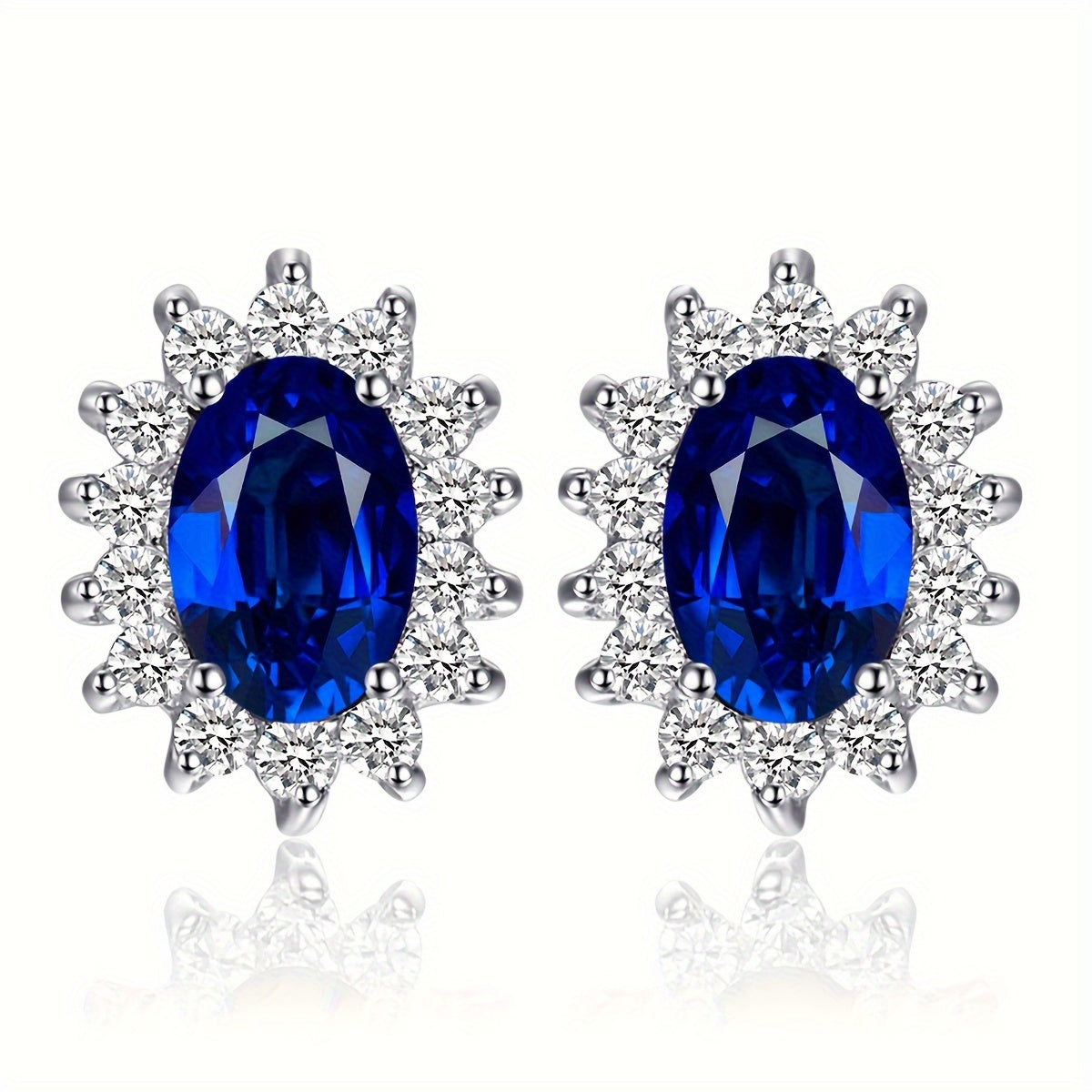 1pair 925 Sterling Silver Glamorous And Elegant Classic Diana Design Exquisite Oval Cut Created Gemstone Birthstone Silvery Stud Earrings For Women For Prom Party Banquet For Dating Gift Fine Jewelry