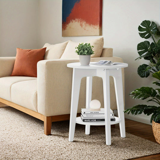 Side Table,  Round End Table with Lower Shelf, Nightstand for  Spaces, Living Room, Bedroom