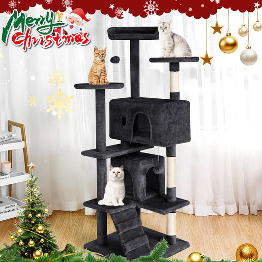 DOPINMIN 54in Cat Tree Tower For Indoor Cats, Multi-Level Furniture Activity Center With Scratching Posts Stand House Condo Funny Toys Kittens Pet Play House, Dark Gray