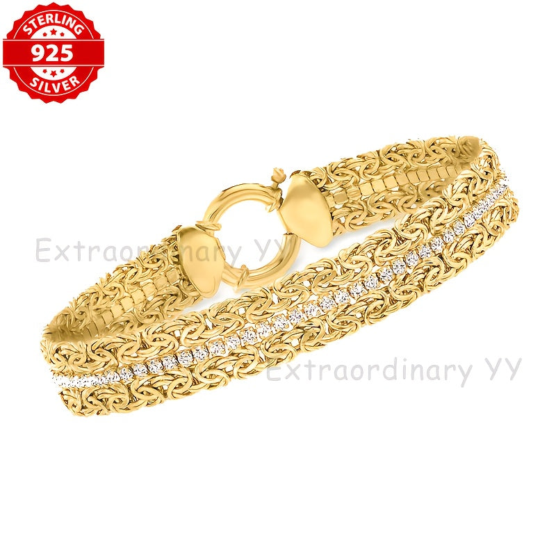 925 Silver 18k Golden Plated Double-layer Straw Rope Moissanite Bracelet, Women's Bracelet, Women's Jewelry, Gift for Wife, Friend, Girlfriend, Christmas Gift, Anniversary Gift, Birthday Gift, New Year's Gift, Preferred Gift,