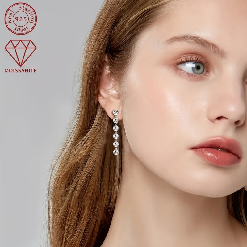 2pcs S925 Silver 1.2 Carat Moissanite Earrings | High-Quality Glamorous Women'S Dangle Earrings, Elegant and Sexy Style, 22K Golden Plated, Perfect for Daily Wear, Anniversaries, Birthdays, and Holiday Gifts for Family and Fr