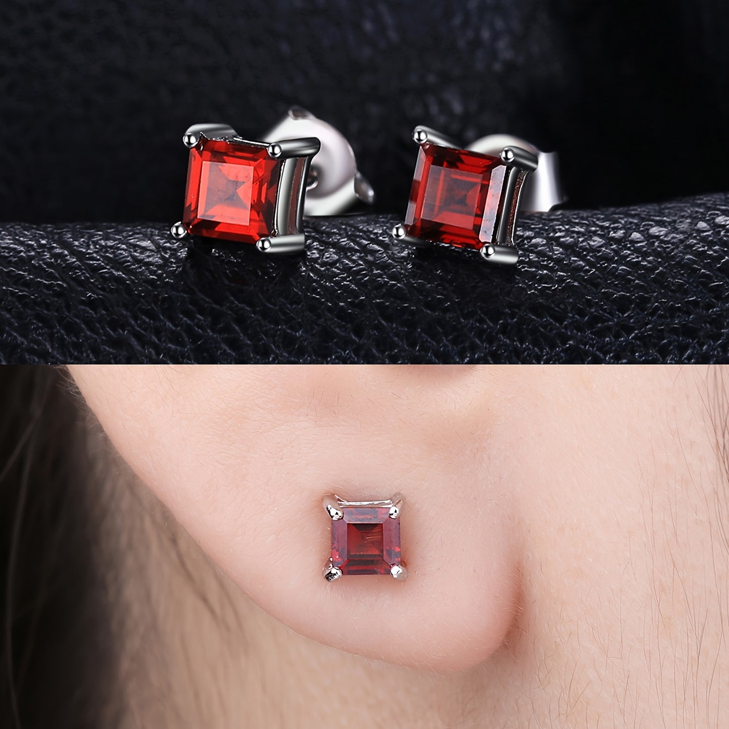 A Pair of 925 Sterling Silver Stud Earrings Featuring a Simple Yet Elegant Classic Design, Adorned with Exquisite Multi-Faceted Square Cut Natural Gemstones Including Amethyst, Citrine, Garnet, Peridot, Topaz, Created, Sapphi