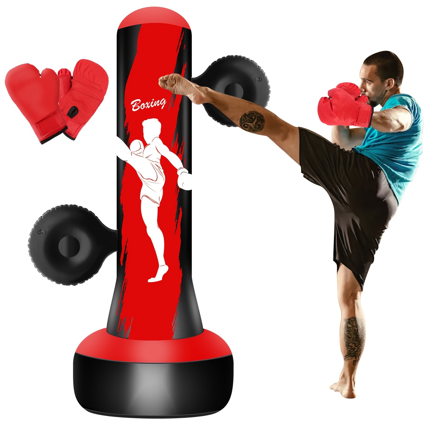 Independent Punching Bags Designed for Adults - 69" Tall Heavy Boxing Suitable for Men - Inflatable Kickboxing for Home, Office, Or Gym with Two Target Points - Red - Perfect Christmas Gift (Remember to Wear Gloves)
