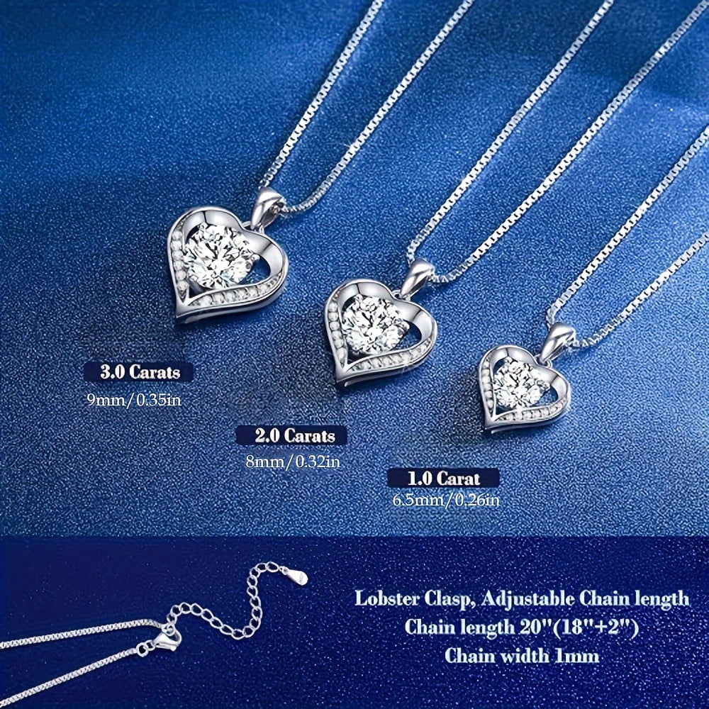 S925 Silver 1/2/3 Carat Moissanite Necklace High-Quality Elegant And Gorgeous Women'S Fashion Pendant Necklace 925 Silver Necklace Women'S Jewelry For Proposals/ Anniversaries/Engagements The Perfect Gift For Your Loved One C