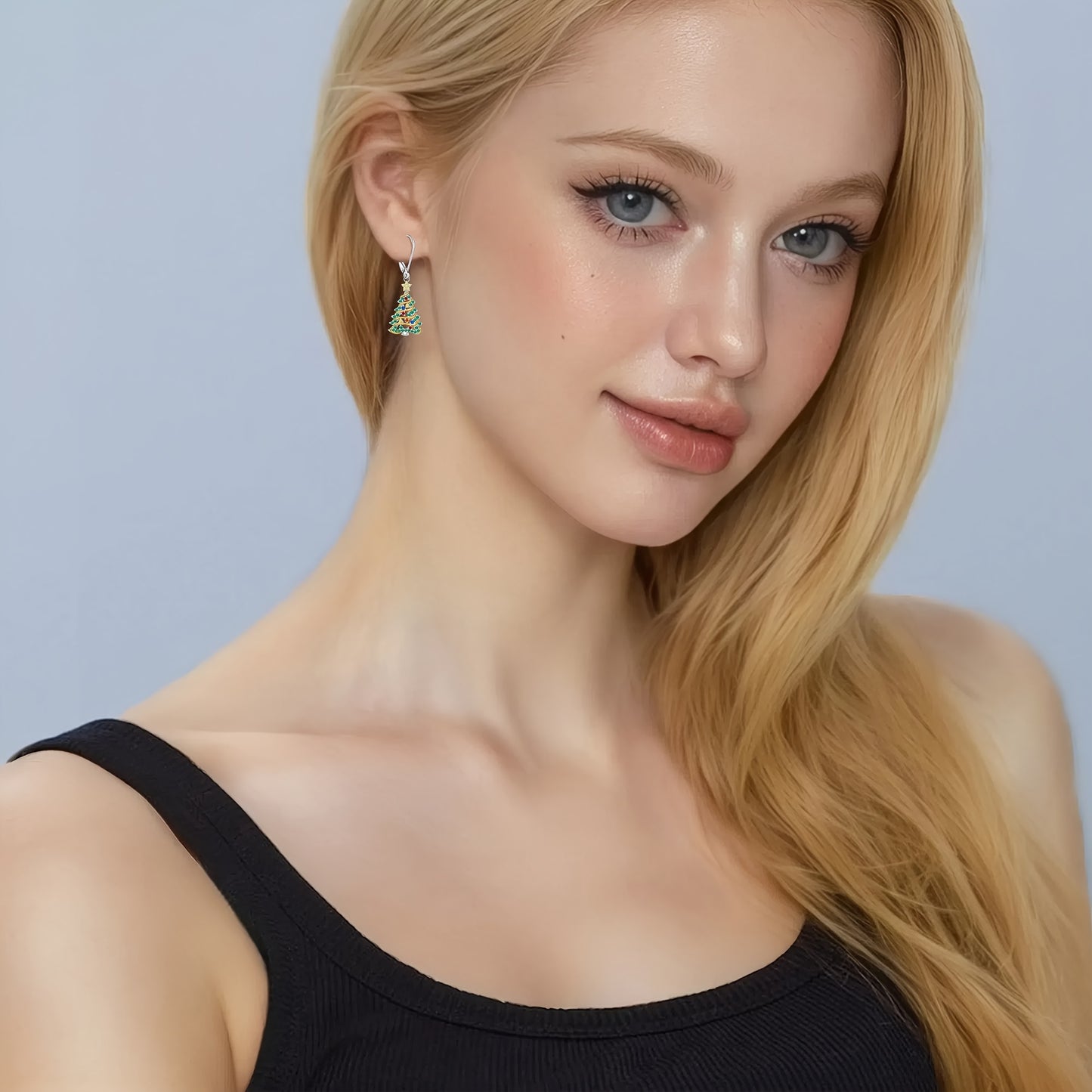 925 Sterling Silver Christmas Tree Earrings, Christmas Earrings Women Silver Ribbon, Green Christmas Tree Colorful Zirconia Frozen Earrings Earrings Holiday Jewelry Gifts for Women