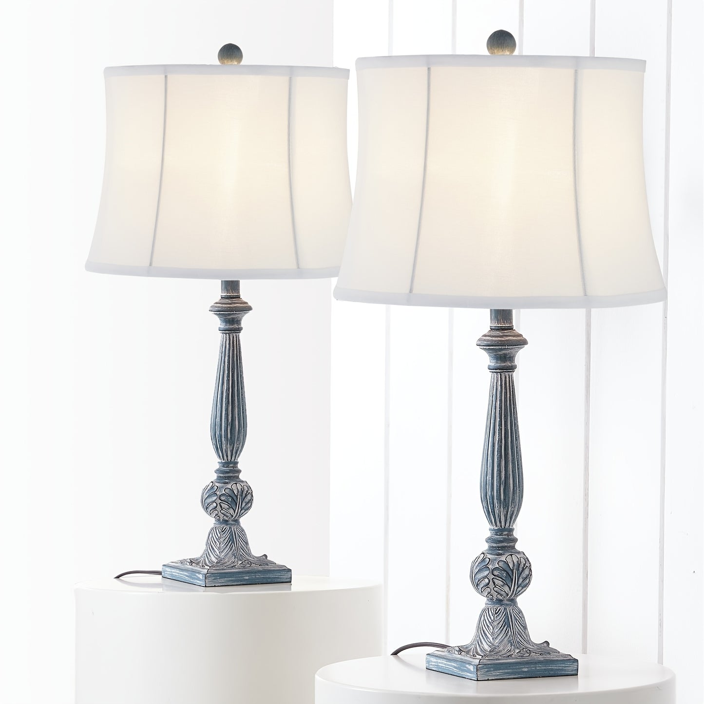 2pcs Farmhouse Table/ Matching Rustic Bedside Lamps - 3-Way Dimmable End Table with Adjustable Knob Dimmer & Bell Shade, Resin Nightstand Lamps Suitable for Living Room, Bedroom, Office