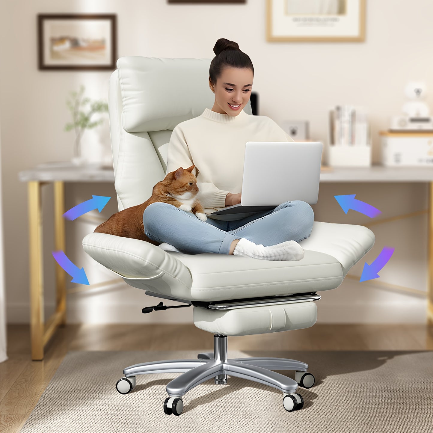 Ergonomic Big & Tall Executive Office Chair with Foot Rest - Wide Seat PU Swivel Chair, Adjustable Height Headrest & Armrests, / - Compatible for Office, Gaming Desk Chair