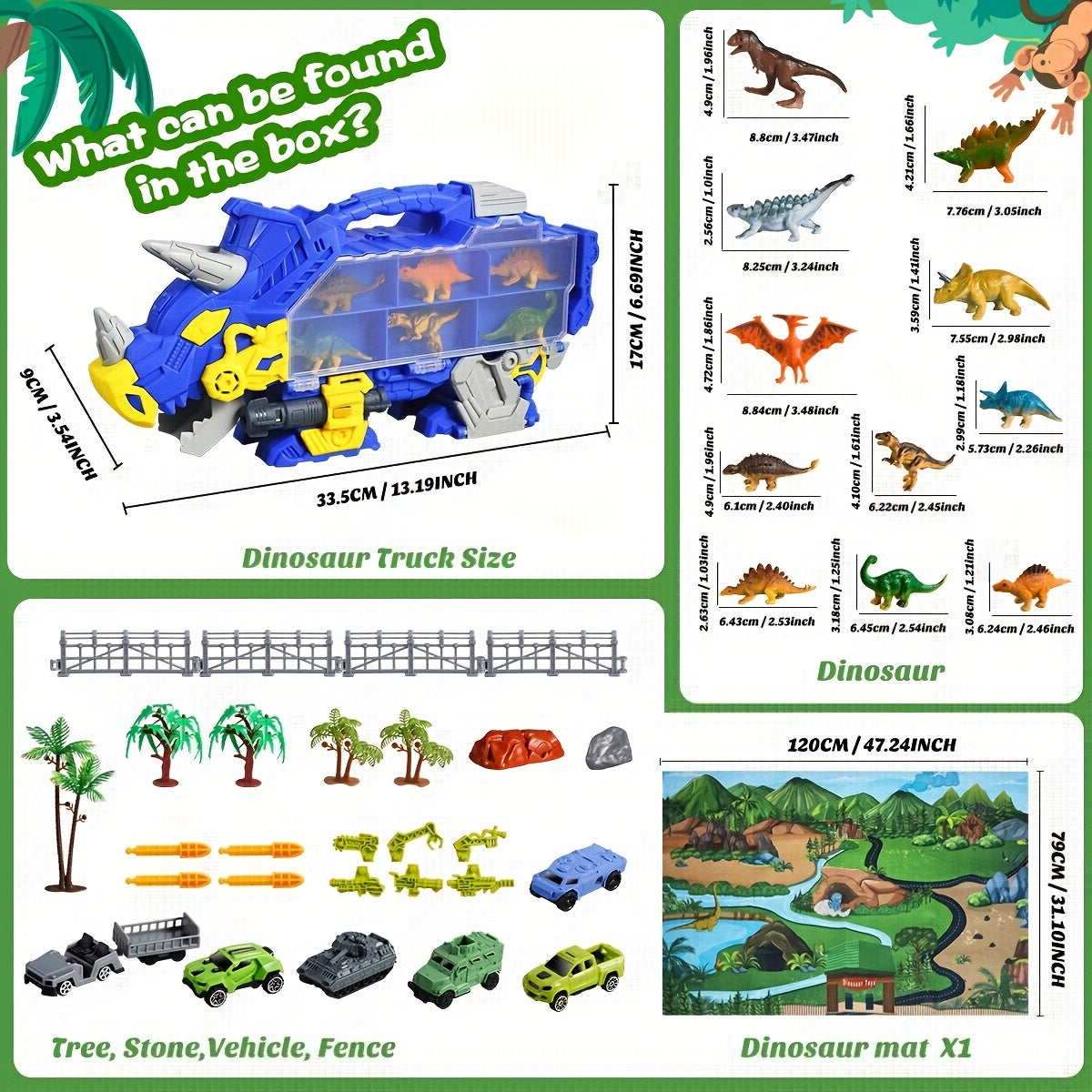 40pcs Dinosaur Transport Engineering Truck Toy Set, With Map & Trees & Vehicle & Simulated Dinosaur, Educational Toy For Youngsters, Creat A Dinosaur World, Ideal Birthday Gifts For Boys And Girls
