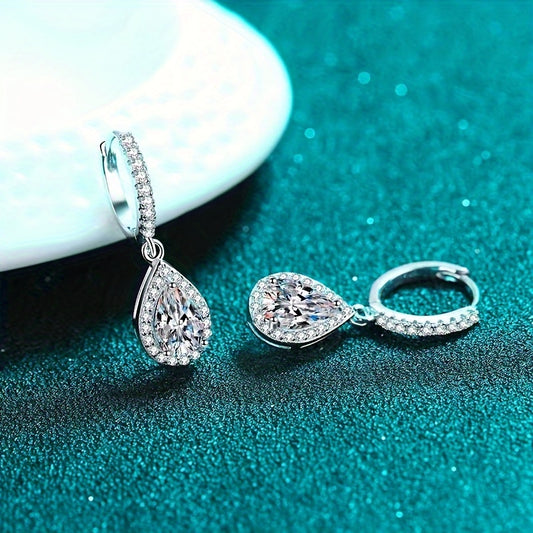 925 Silver 1-Carat*2pcs Moissanite Earrings, Women'S Moissanite Jewelry, Silvery Earrings, High-Quality Elegant Sensual Women'S Dangle Earrings, For Vacations Parties Gifts, Thoughtful Present For Friends Loved Ones Christmas