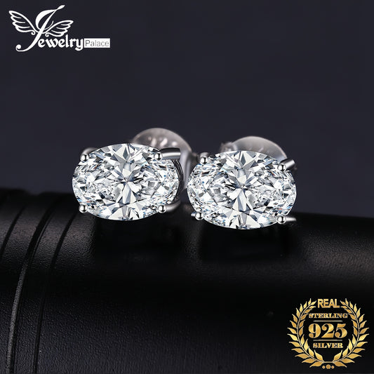1pair Moissanite 925 Sterling Silver Classic And Elegant Oval Cut Total 2ct Moissanite Silver Earirngs for Woman for Girl for Wedding Engagement Jewelry, 1ct/side. Fine Jewelry Perfect for Daily Decoration for Dating Gift